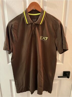 Emporio Armani EA7 Brown Polo with Yellow Accent
